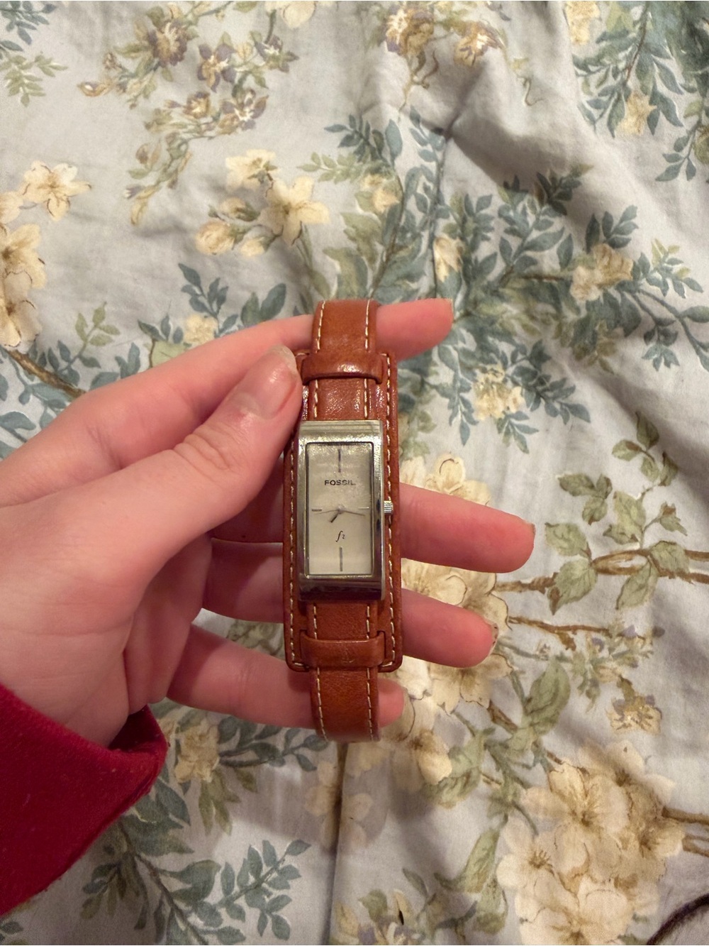 Fossil Women's Rectangular Tan Leather Strap Watch with Silver Dial